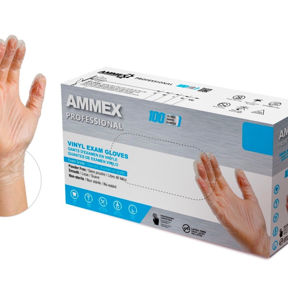 Box of 100 Ammex Clear Vinyl  Gloves  Sz M